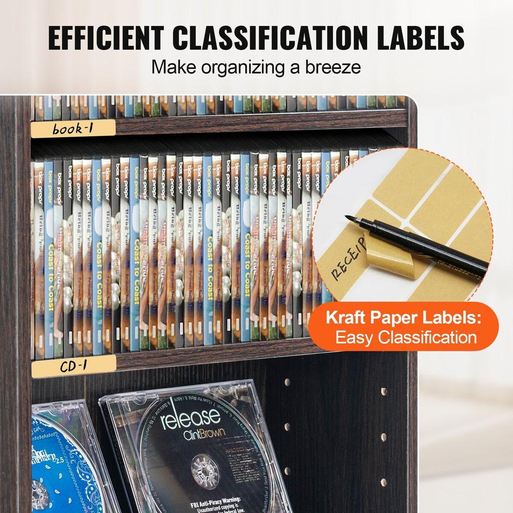 Media Storage Cabinet 5 Layers Adjustable DVD Shelves 240 CDs Espresso