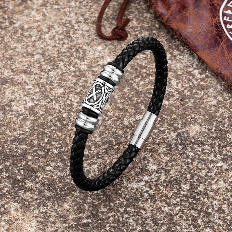 Personalized Norse Viking Runes Amulet Bracelet Leather Wristband With Futhark Rune Bead In Your Choice Viking Jewelry