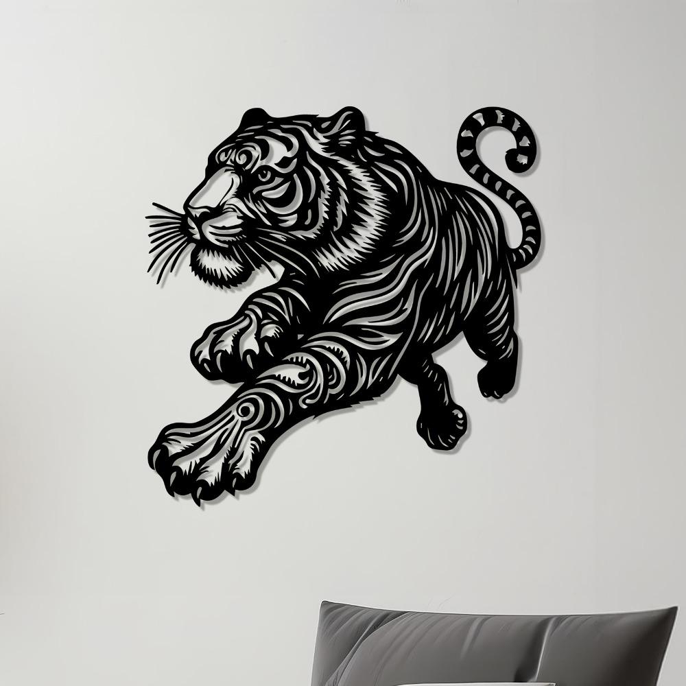 1pc Tiger Metal Wall Art, Heavy Duty Iron Tiger Sculpture Mount for Outdoor Garden Fence Indoor Decor, Gift for Tiger Lovers