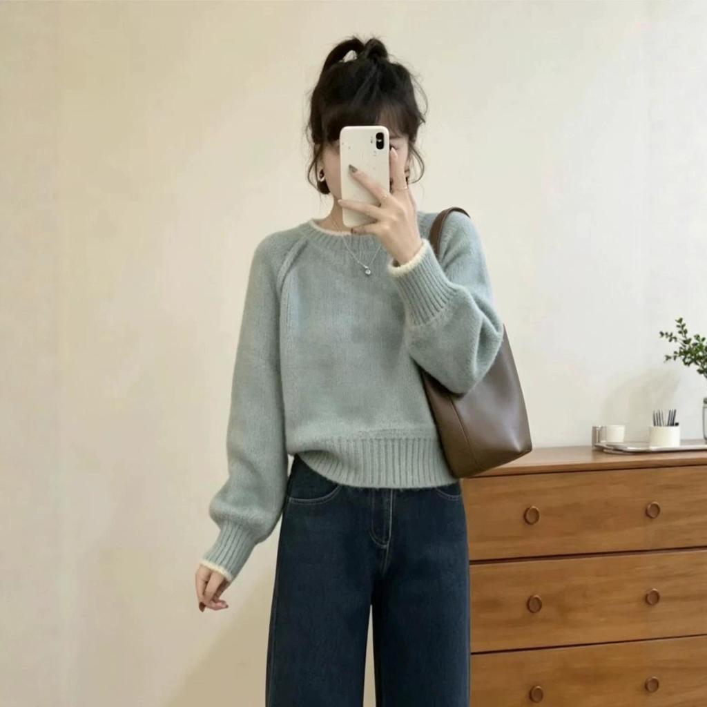 Women's Korean-Style Thick Knit Sweater - Autumn/Winter Round Neck