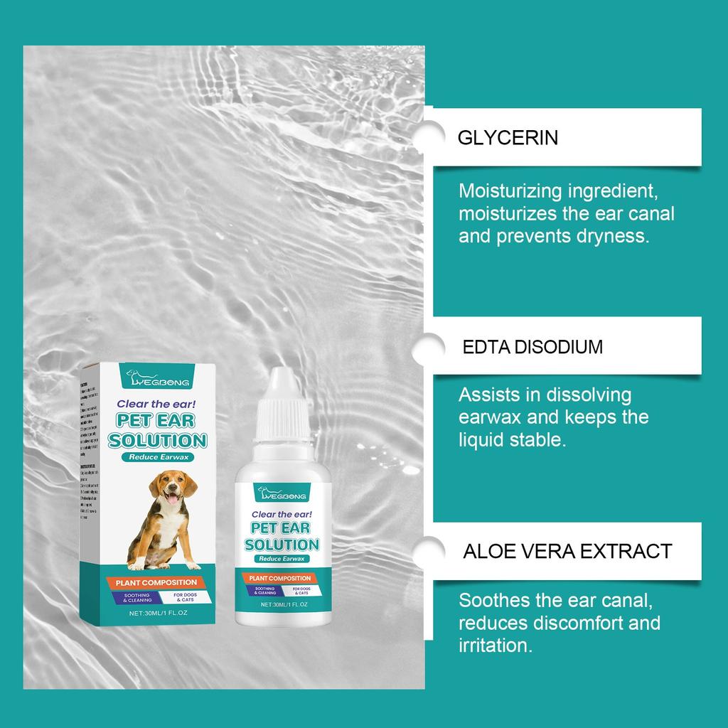 Pet Ear Cleanser Ear Cleanser Pet Ear Cleanses Hydratační a zklidňující ušní kanálky Vyživující přípravek na čištění uší, 30 ml