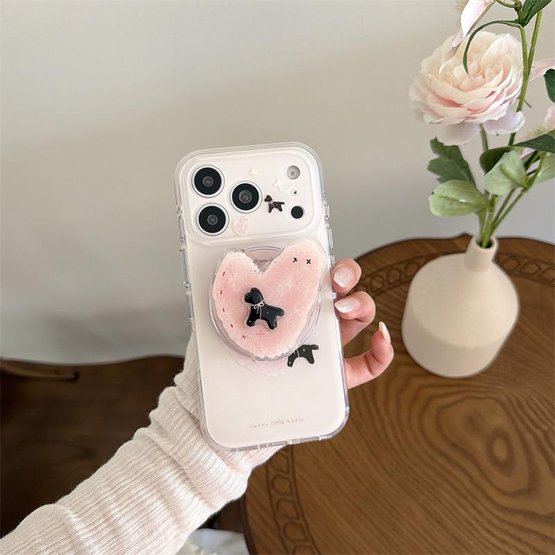 Pink Heart Puppy Magnetic Phone Case for iPhone 17/16 Pro Max/15 Pro - Japanese Korean Style