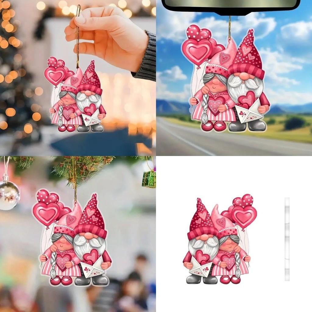 Christmas Santa Pink Claus Acrylic Flat Surface Car Pendant For Interior Vehicle