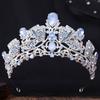 DIEZI Korean Sweet Pink Purple Rhinestone Crystal Opal Tiara For Women Party Luxury Bridal Bride Crown Hair Accessories Jewelry