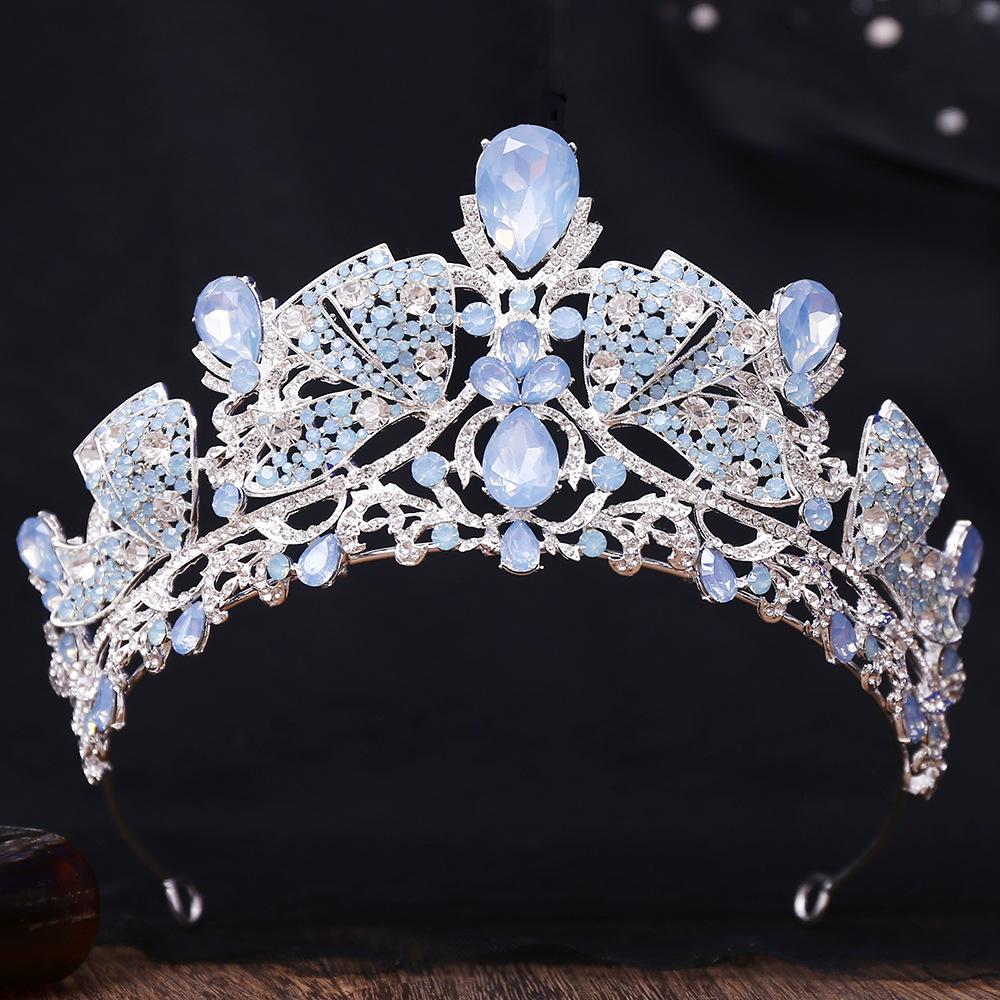 DIEZI Korean Sweet Pink Purple Rhinestone Crystal Opal Tiara For Women Party Luxury Bridal Bride Crown Hair Accessories Jewelry