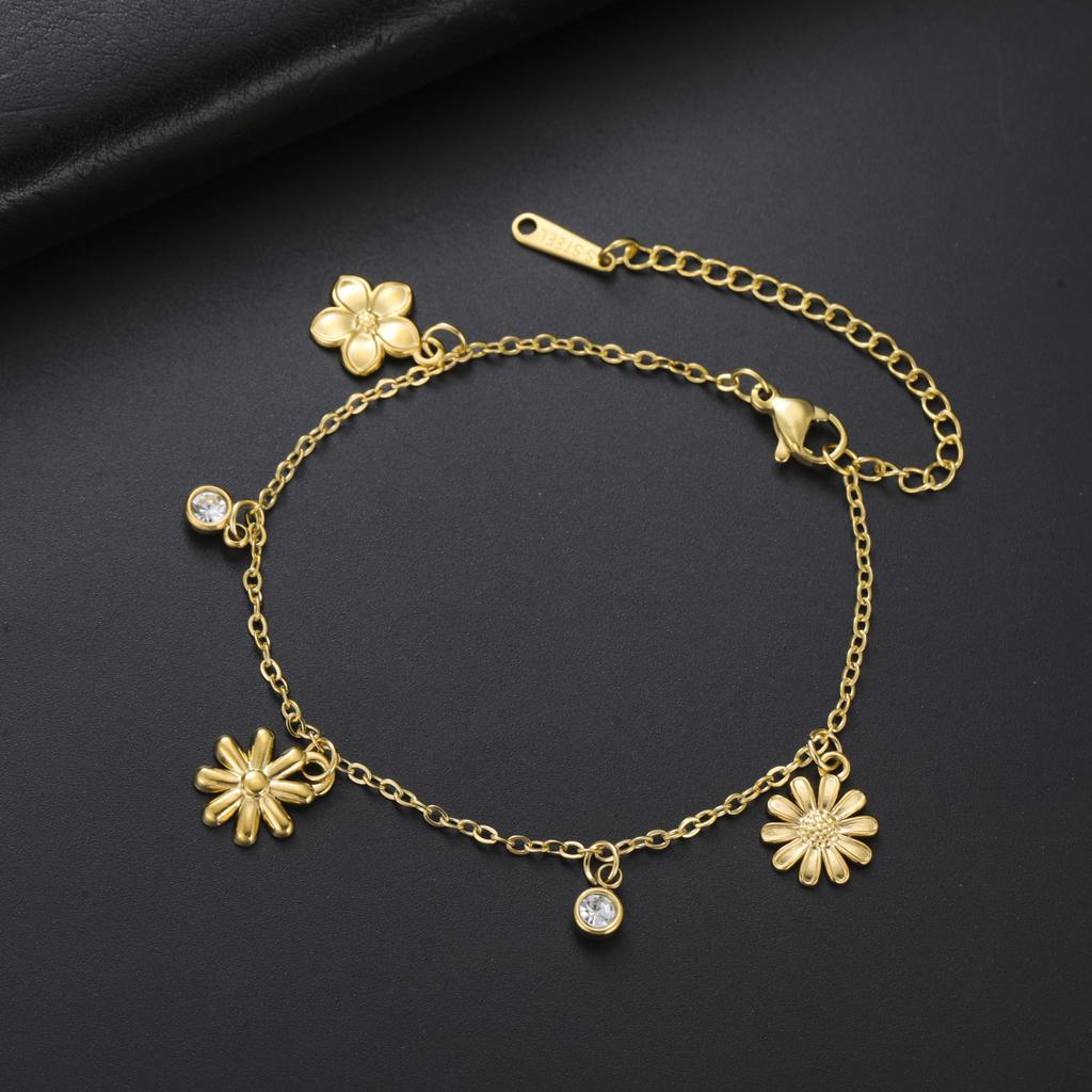 Teamer Chrysanthemum Peach Blossom Pendant Bracelets Stainless Steel Gold Color For Women Girls Flower Jewelry Gift 2026 New