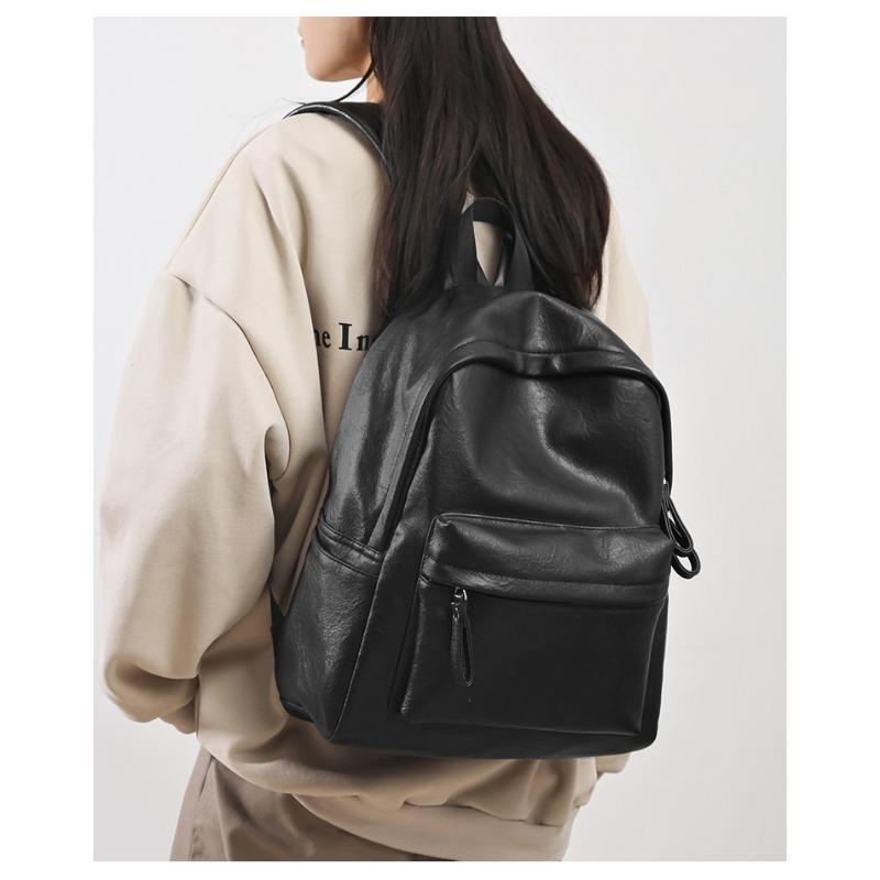 Leather Solid Color Retro Versatile Simple Backpack