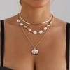 Ocean Wind Shell Multi-layer Stacked Necklace, Retro Vacation Oval Fritillary Beaded Necklace