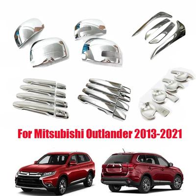 For Mitsubishi Outlander 3 2013- ABS Chrome Door Handle Door Bowl Rear View Rearview Side Mirror Taillight Eyebrow Cover