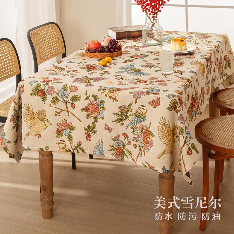 American Light Luxury Tablecloth Flower and Bird Jacquard Thickened Waterproof Oil-proof Tablecloth Pad Wear-resistant Durable