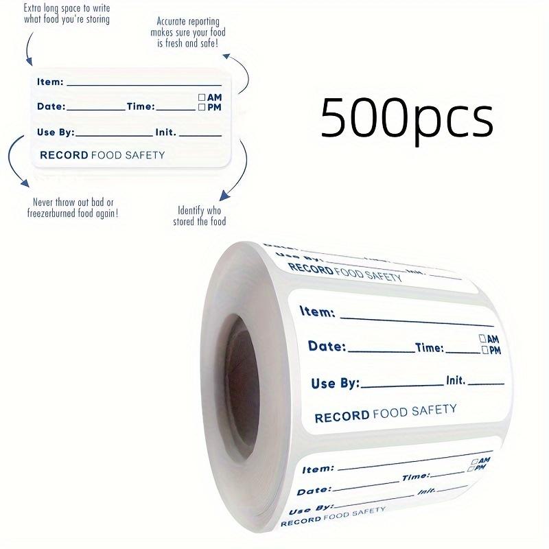 500pcs Food Safety Date Labels Record Keeping Stickers with Pre-Printed Item, Date, Time Fields, English Letter and Number Pattern For Kitchen