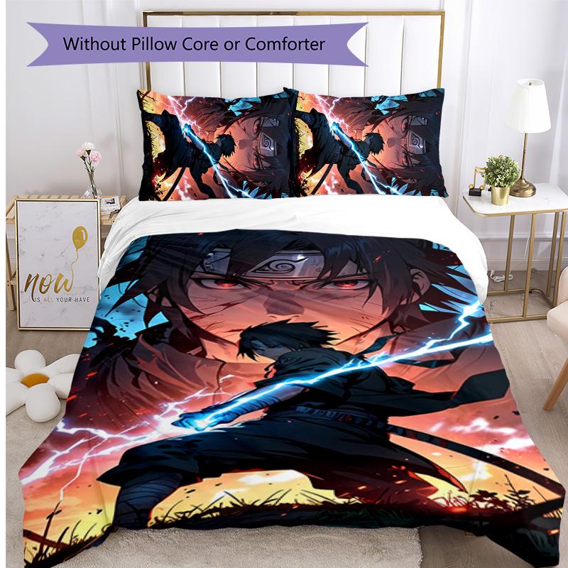 Sasuke Uchiha Pattern Printed 3PCS Bedding Set, Soft Skin-Friendly Washable Duvet Cover & Pillowcases Set