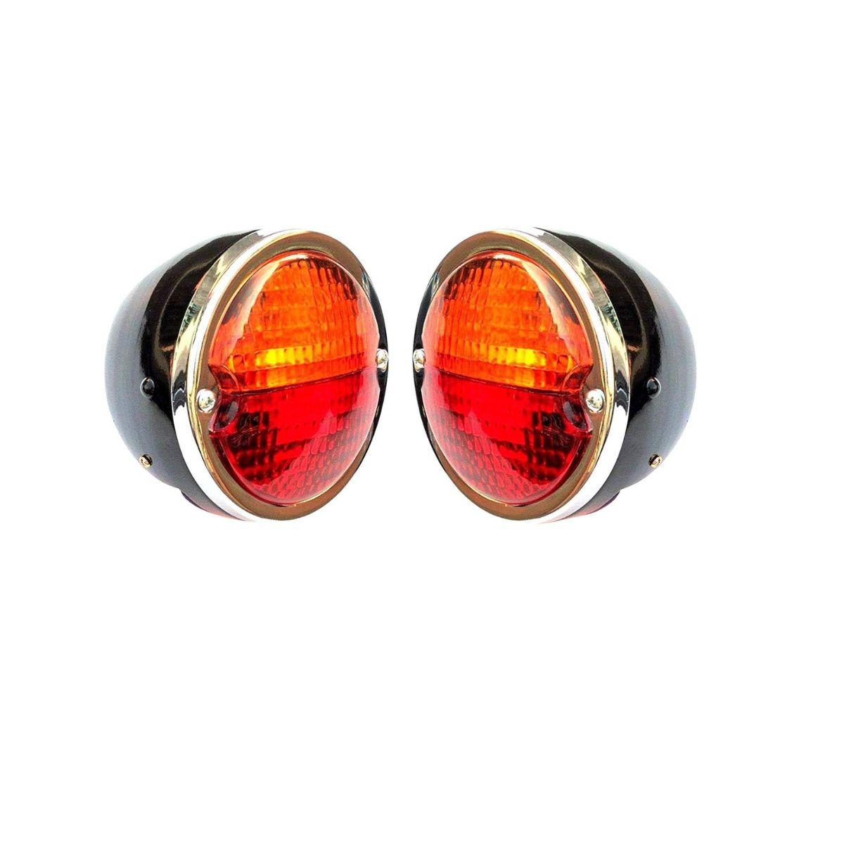 

APSMOTIV Vintage Hot Rod Tail Lights 2X Rear Lights tail assembly | Black Body | Chrome Ring | Red/Amber Lens 12v for Model A Car & DODGE Trucks янтарь/красный