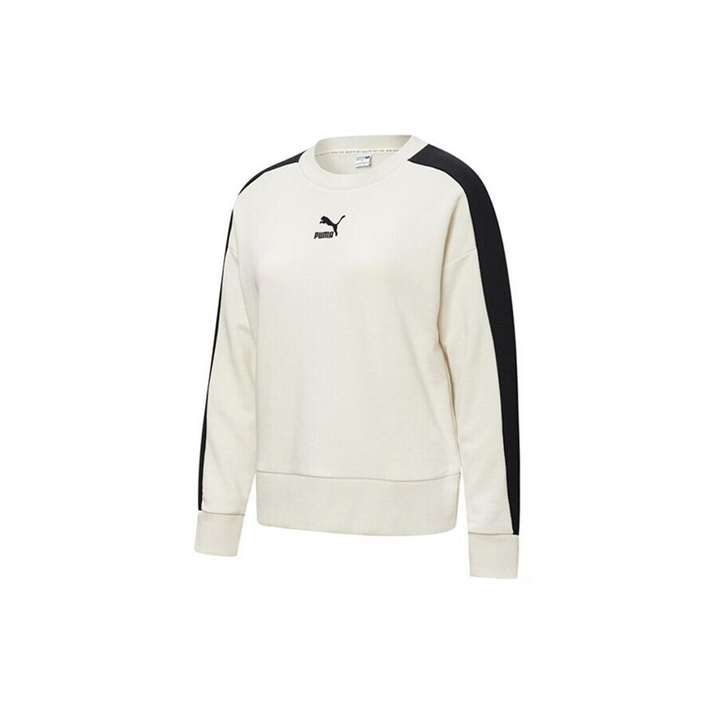 PUMA Classics T7 Crew Regular Fit Logo Print Color Block Casual Sweatshirt Women Tops Charcoal-Grey 599226-05
