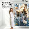 Cute Cat Shower Curtain Waterproof Fabric Bathroom Decor with Hooks Funny Kitten Fish Print Bath Curtains Home Accessories