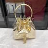 2025 Luxury Designer Shiny Patent Leather Women's Evening Clutch Bag Brand Female Round Handle Bucket Handbag Crossbody Bag