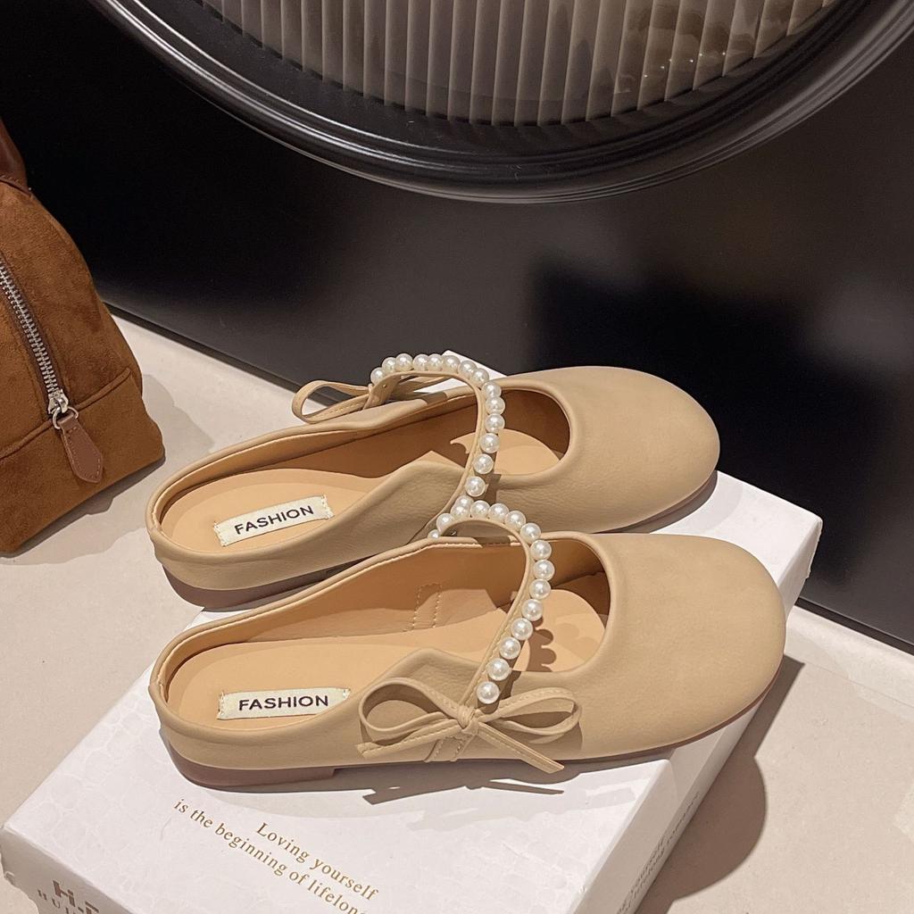 Slippers women's summer new soft bottom pearl bow outer wear bag head sandals women