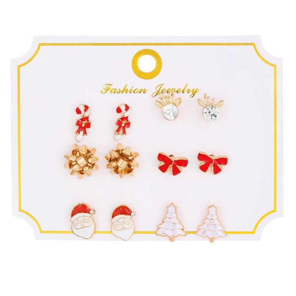 Festive Christmas Earrings Set: Creative Reindeer, Snowflake & Santa Claus Studs for Women