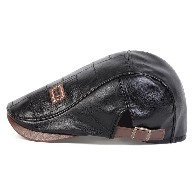 Men Retro Pu Leather Newsboy Caps JAMONT Labeling British Painters Hats Spring Autumn Side Adjustable Flat Cap Hip Hop Berets