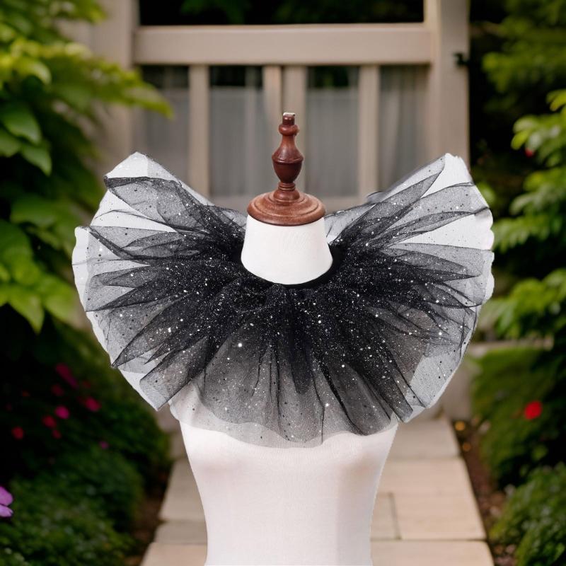 Victorian Sparkling Dots Layered Mesh Tulle Detachable Neck Ruff Ruffled Faux Collar Shawl for Halloween Clown Choker