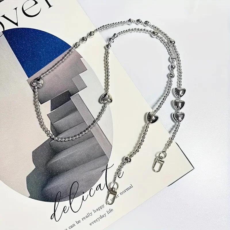 Silver Color Heart-Shaped Beaded Crossbody Phone Chain, Anti-Lost Creative Bag Strap Replacement, Versatile Design for All Occas