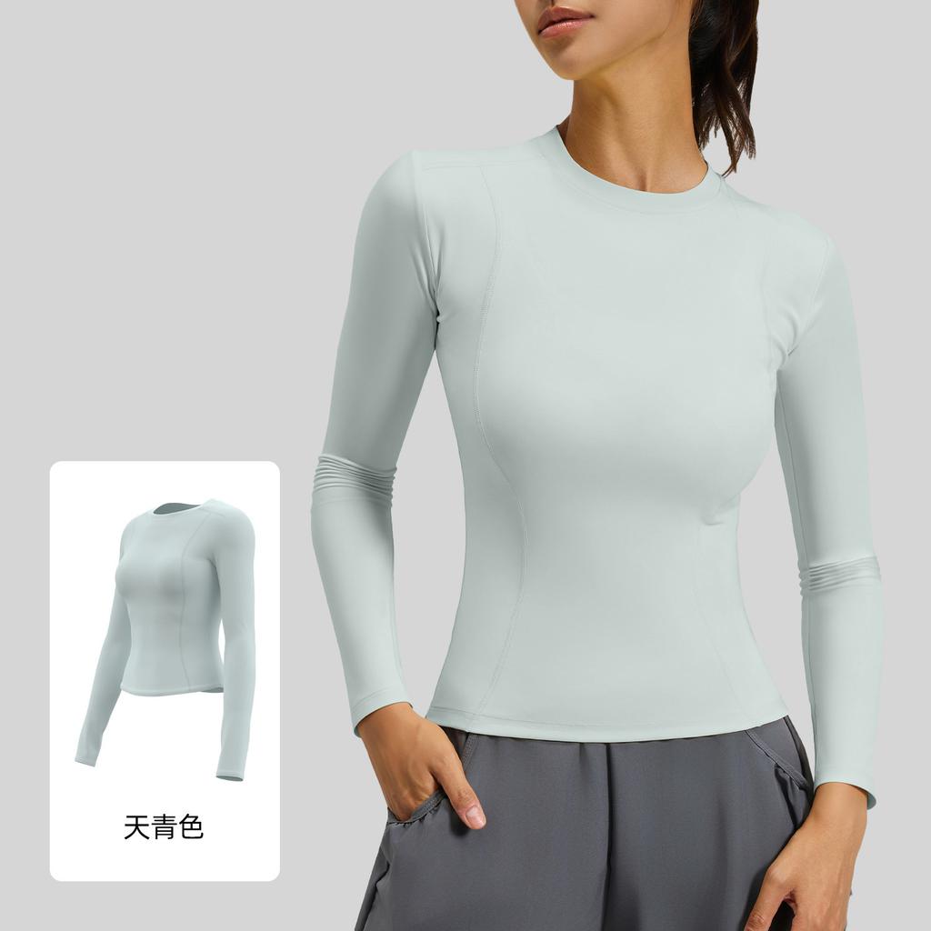 Crew neck slim fit tight long sleeve yoga clothes top running fitness t-shirt