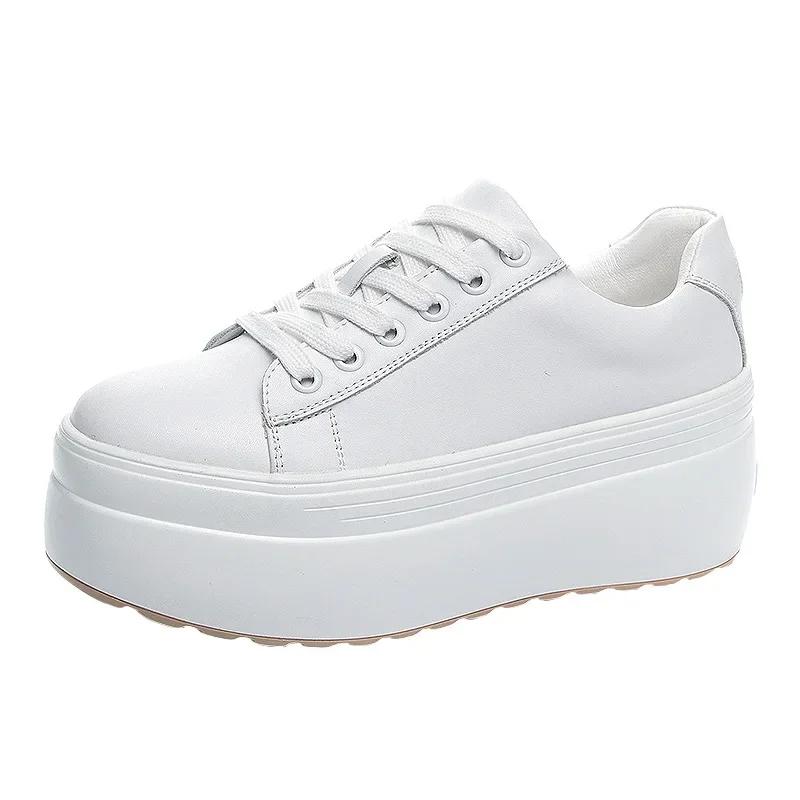Fashion High quality 8cm Super High Platform Wedge Sneakers Genuine Leather Shoes Women Spring Autumn Green White Shoes Summer Sneakers