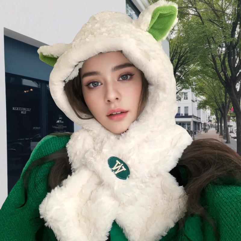 Fashion Lovely Beanie Scarf Women Knitted Loose Warm Winter Hat Scarf Ski Snow Hat Outdoor Protection Ear Hoode