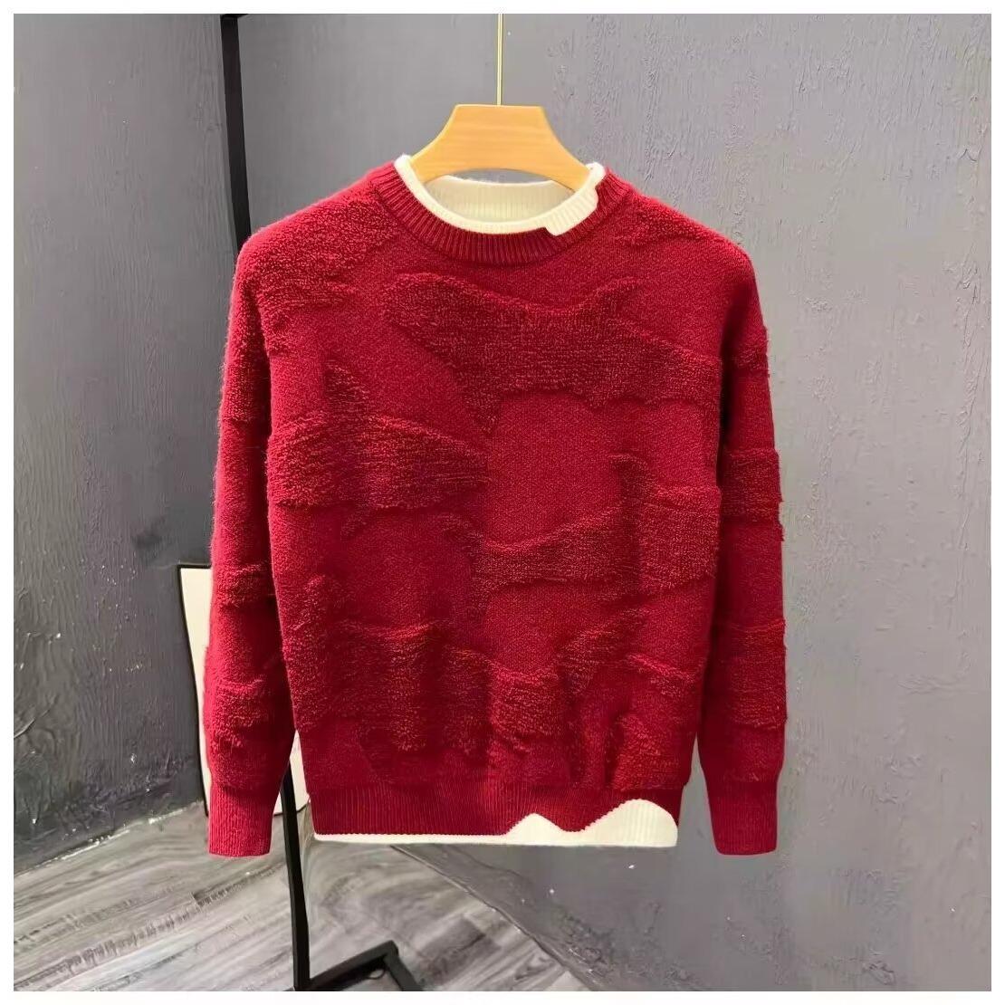2025 Trendy Men s Jacquard Round Neck Knit Sweater – Two-Piece Style XL