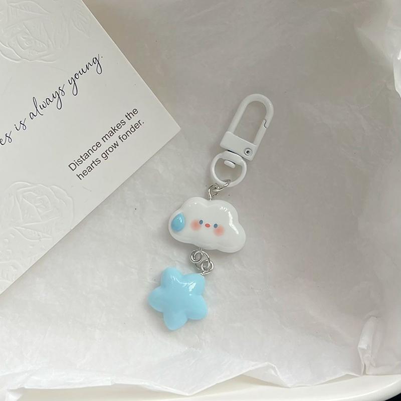 1Pc Cute Cloud Blue Star Keychain For Car Keys Accessories Original Design Kawaii Keyring Women Handbag Bag Pendant Key Chains