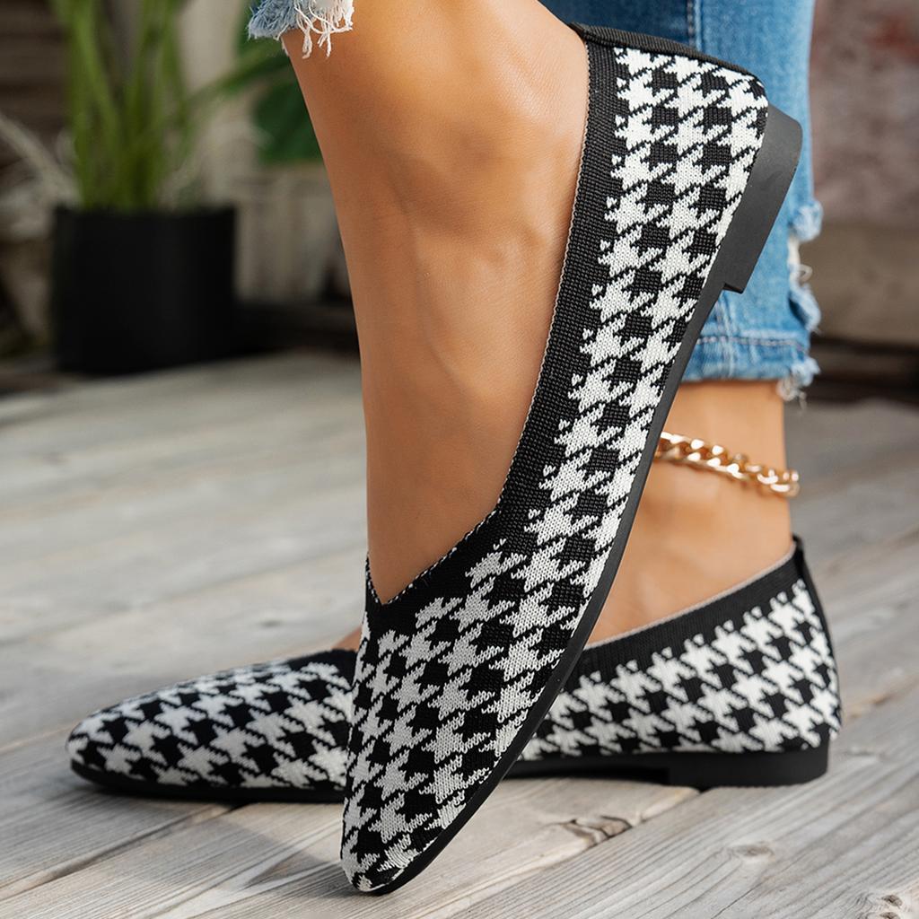 Fashion Women Flats Knitted Slip Breathable Comfortable Solid Color Shoes Casual Pointed Toe Walking Loafers Sneakers Zapatos De Mujer