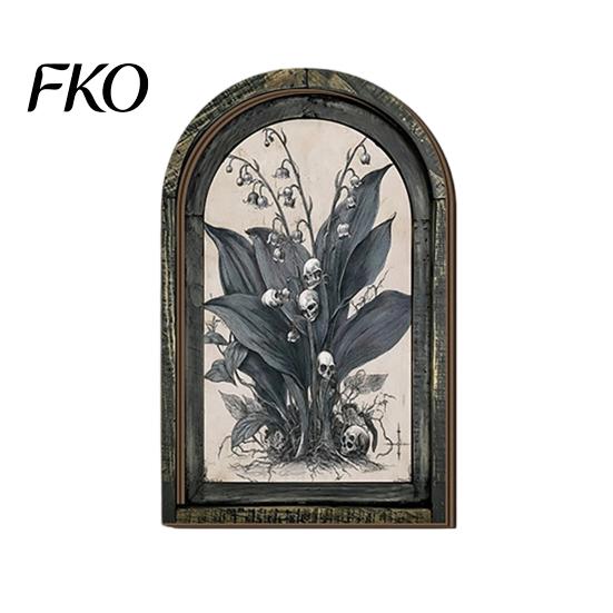 Retro Arched Picture Frame Halloween Wooden Wall Decor, Ghost Cat Double-Layer Hanging Ornament, Distressed Gothic Mantelpiece Decor Tabletop Plaque,