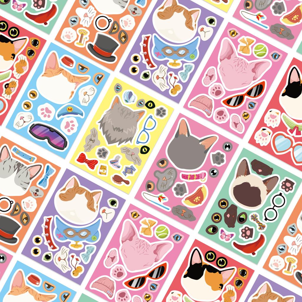 8 Cartoon Cat Avatar Face Change Stickers Waterproof Diary Hand Account Stickers Gu Card Stickers DIY Decoration Stickers