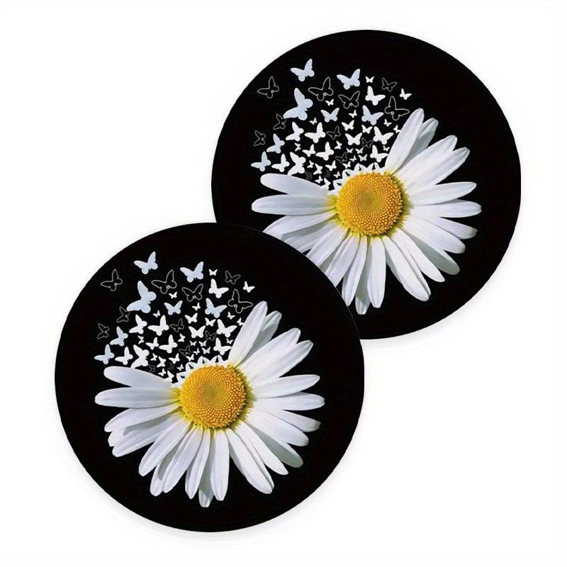 

2PCS Car coaster, car water cup insulation pad, high-definition printed creative daisy pattern circular anti slip pad