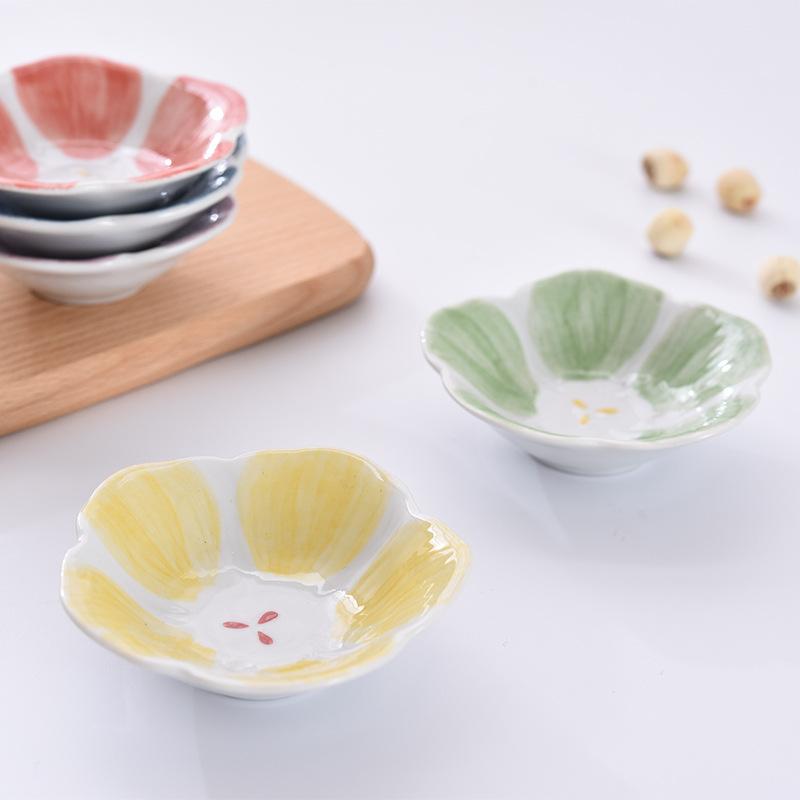 Japanese Style Flower Design Seasoning Dish Soy Sauce Vingar Bowl Salad Dressing Plate Ceramic Kitchen Tableware Small Plate