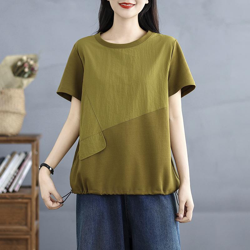 DIMANAF 2025 New Summer Women Plus Size T-Shirt Short Sleeve Loose Basic Casual Tops T-Shirt Vintage O-Neck