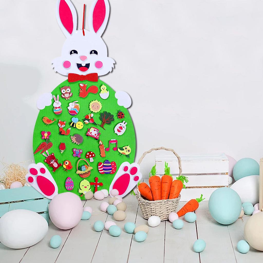 3.1ft Easter DIY Felts Bunny for Kids  Wall Hanging Decor with 47 Ornaments Gift