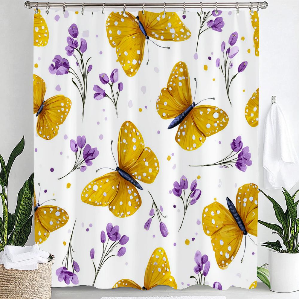 Beautiful Flowers Shower Curtain for Bathroom Blue Floral Romantic Wildflower Plants Nature Scenery Home Decor Curtain with Hook