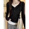 Fake Two-piece Contrasting Color Long-sleeved Women's T-shirt for Autumn, Slim Fit Waist, Slimming, Exquisite and Beautiful Bottoming Shirt Top