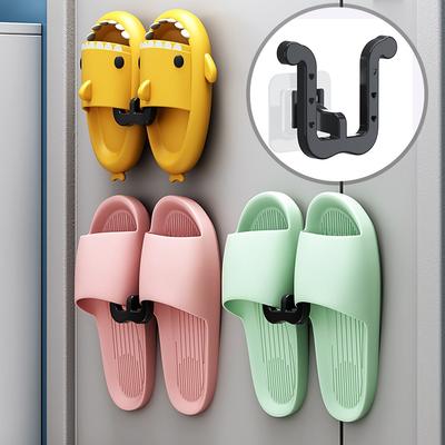 2 peças Chinelo Rack Autoadesivo Sem Perfuração Banheiro Chinelo Gancho Sanitário Drenagem Rack De Parede De Armazenamento De Secagem De Sapatos