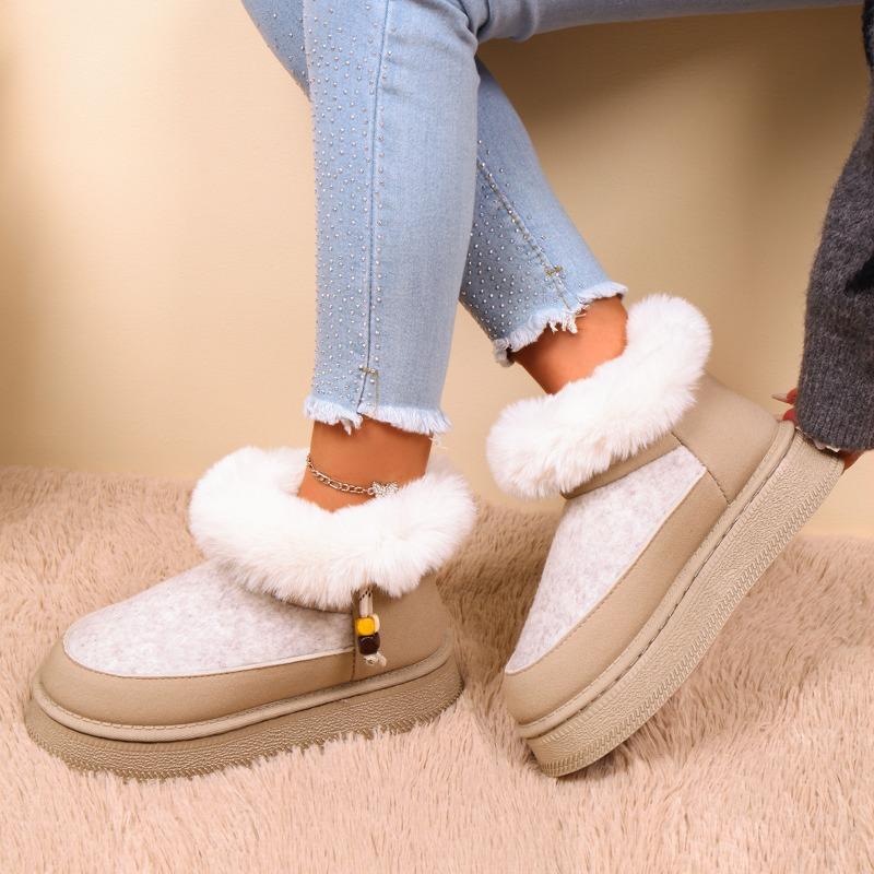 

Модные зимние новые ботинки на платформе с круглым носком, цветными блоками на голенище, противоскользящие, износостойкие, теплые 42 бежевый