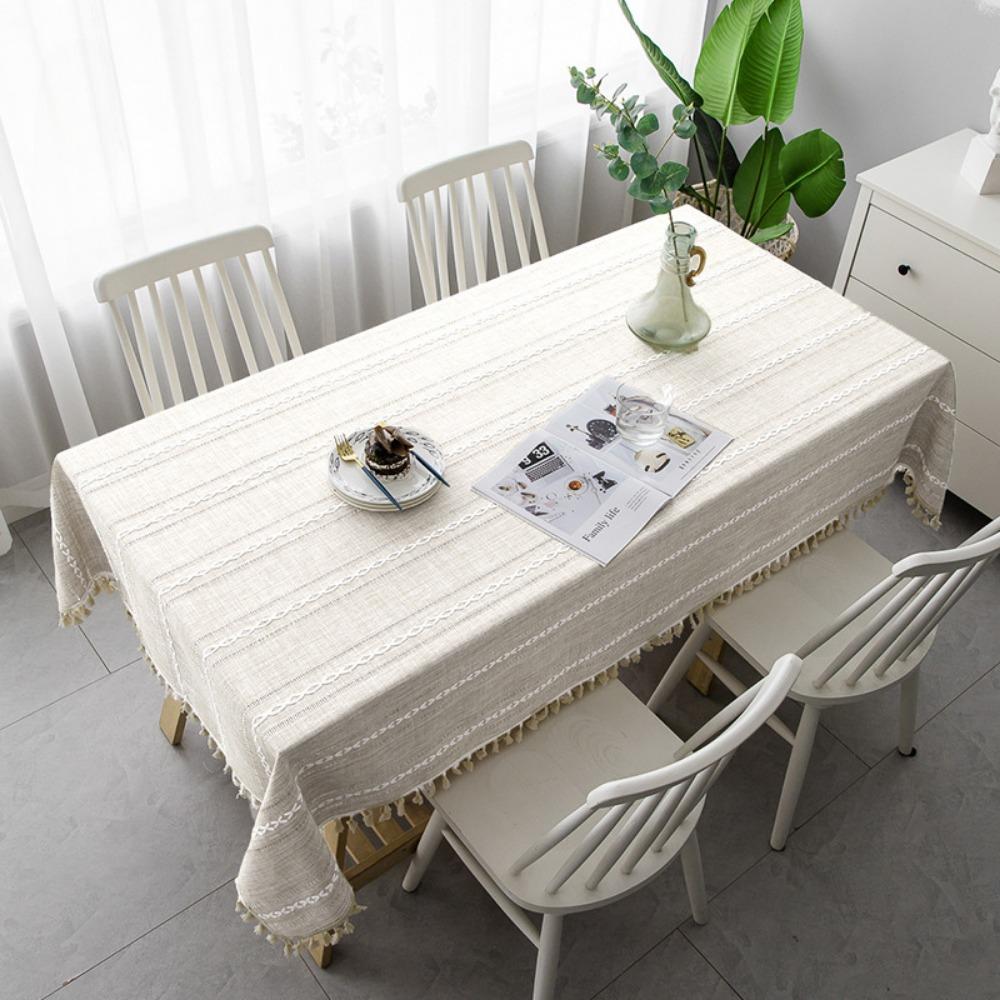 Nordische Tischdecke aus Baumwolle und Leinen zum Liegenlassen Luxustisch Einfarbig Esstischtuch