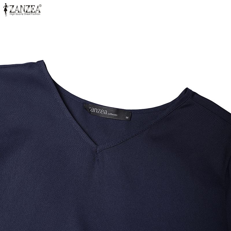 ZANZEA Women Casual V-Neck Solid Color Long Sleeve Loose Dress