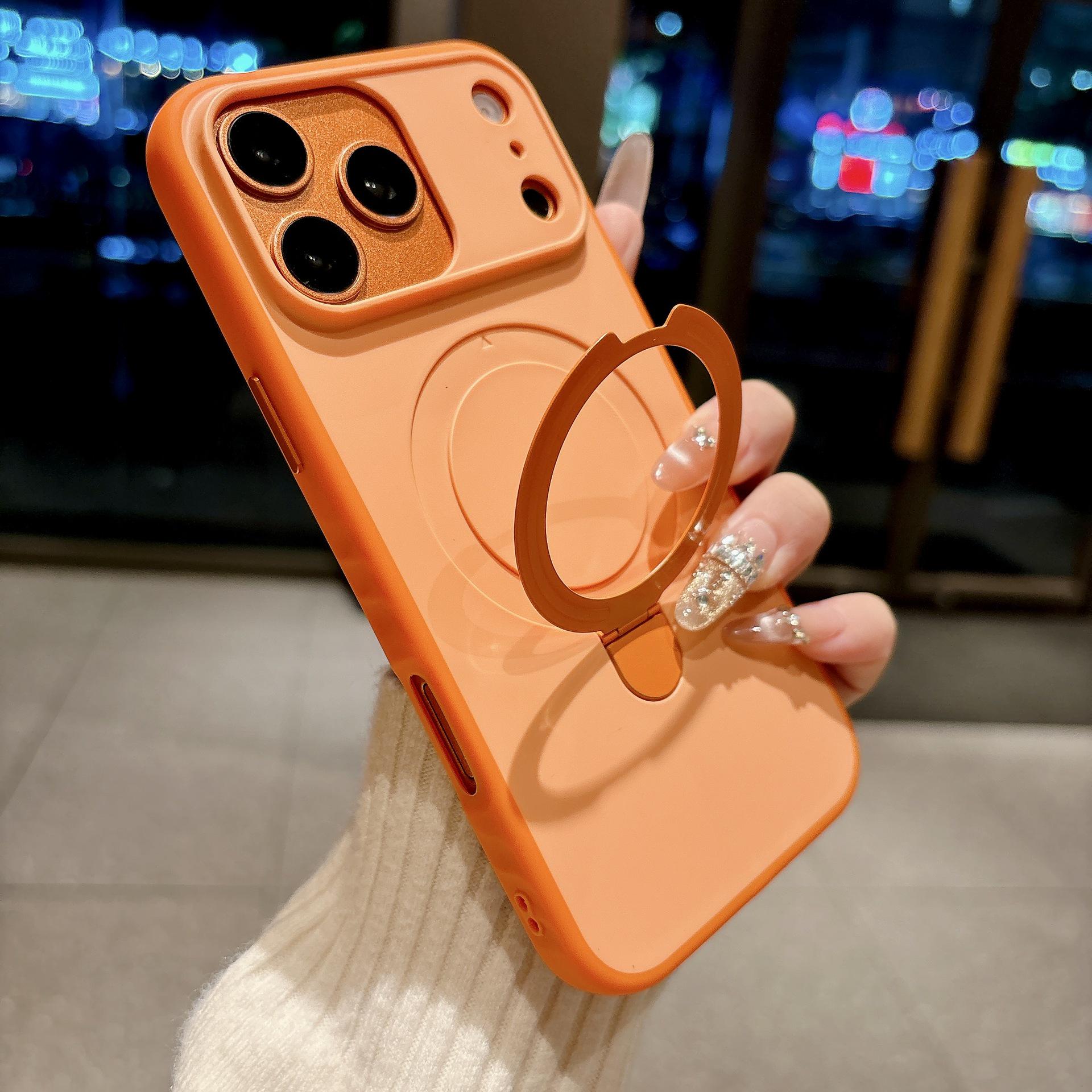 

Anti-Slip iPhone 17 Pro Max Case with Skin-Feel Edge & Metal Stand - Drop-Proof Protection 13 Pro Max помаранчевий