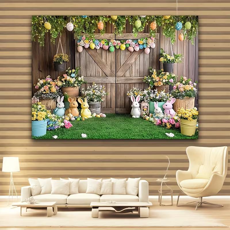 2D Rustic Easter Backdrop - Cute Bunny Photography Background for Party