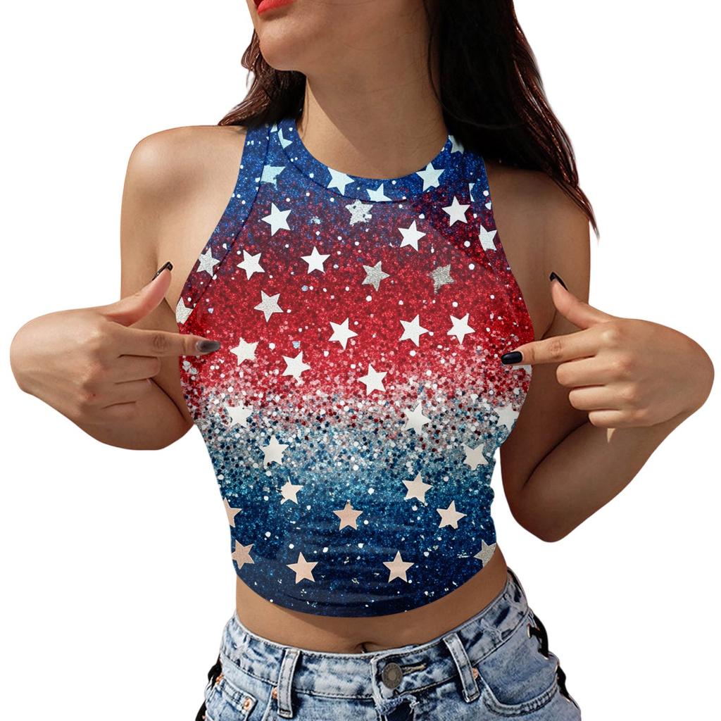 Women's Fashion Independence Day Print Sleeveless Base Tank Top