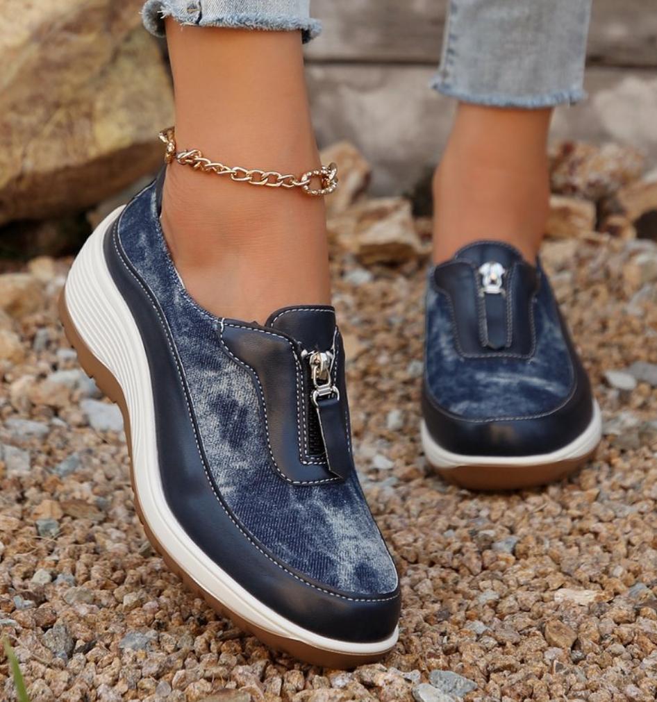 New Retro Thick Sole Loafers Women Lightweight Casual Fashion Walking Shoes Comfortable Zipper Spring Casual Sneakers Mujer
