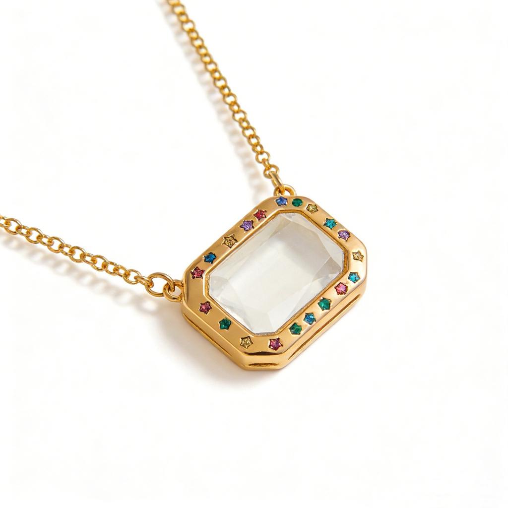 Hot Sale Transparent Glass Hollow Box Square Necklace DIY Accessories Zircon December Love Animal
