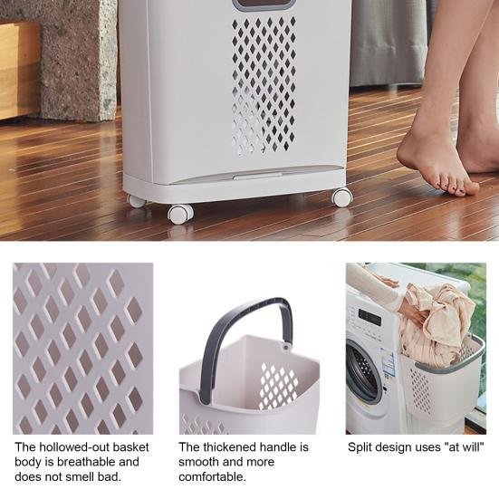 Yousheng 2-Tier Rolling Laundry Hamper Dirty Clothes Hamper Cart with 3 Detachable Baskets Wheeled Laundry Basket for Laundry Room Bathroom