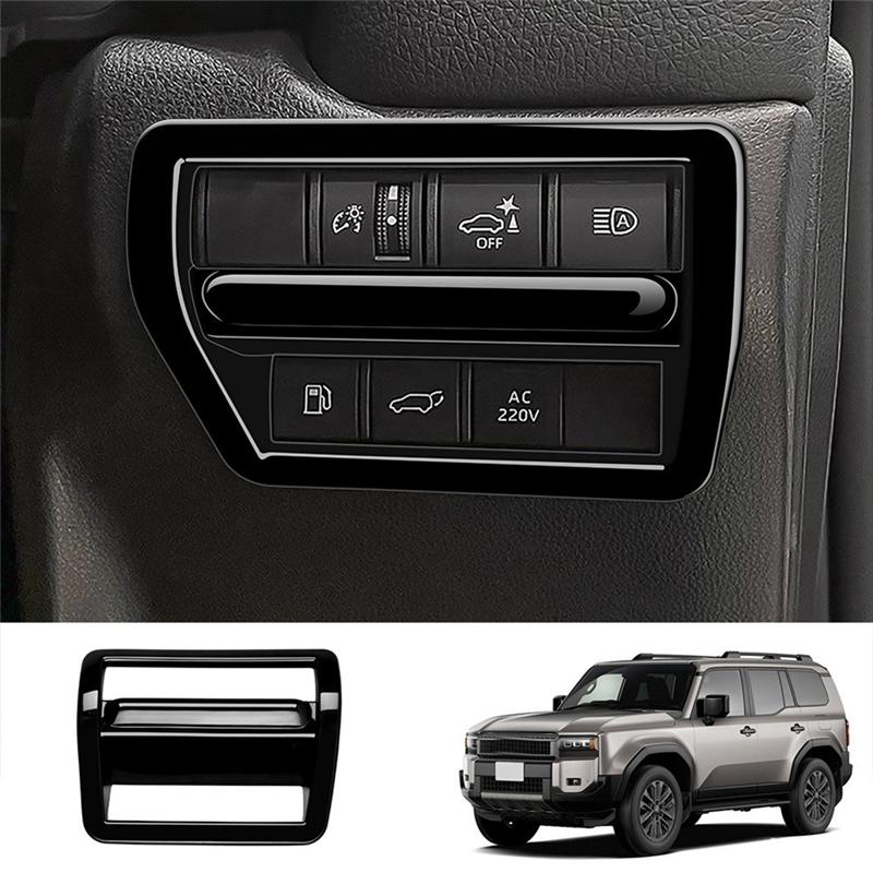 Powerful Car Headlight Adjustment Switch Button Frame Car Interior Trim Accessories For Toyota Prado LC250 2024 Glossy Black